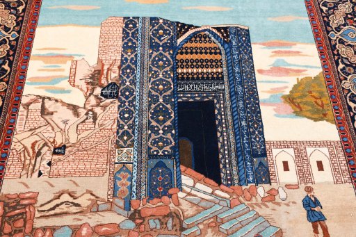 Close-up detail of 1930s Tabriz rug from Iran / Persia showing Wool weave