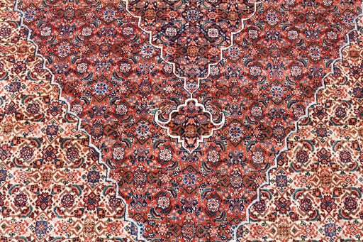 Close-up detail of 1970s Tabriz rug from Iran / Persia showing Wool weave