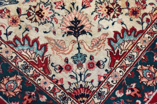 Backside of handmade 1930s Tabriz rug showing knot structure and weave density