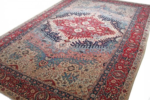 Close-up detail of 1930s Tabriz rug from Iran / Persia showing Wool weave