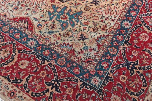 Backside of handmade 1930s Tabriz rug showing knot structure and weave density