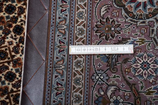 Full view of New Tabriz rug from Iran / Persia, 342 × 249 cm in Beige tones