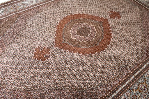Corner detail of New Tabriz rug showing border pattern and Cork pile