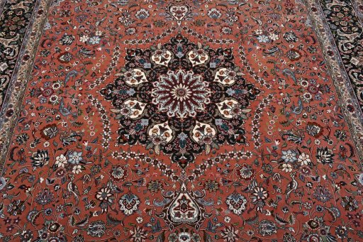 Corner detail of New Tabriz rug showing border pattern and Cork pile