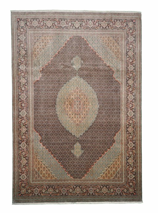 Full view of New Tabriz rug from Iran / Persia, 362 × 246 cm in Gray tones