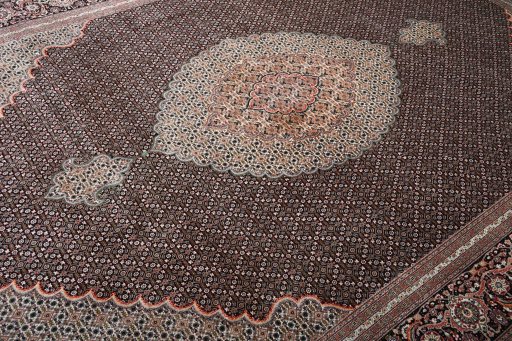 Full view of New Tabriz rug from Iran / Persia, 362 × 246 cm in Gray tones