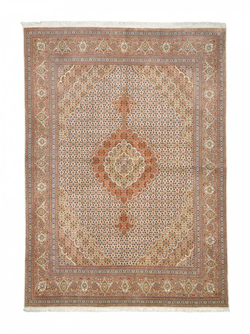 Full view of New Tabriz rug from Iran / Persia, 205 × 148 cm in Beige tones