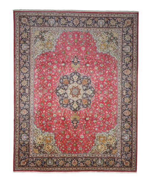 Full view of 2000s Tabriz rug from Iran / Persia, 395 × 298 cm in Red tones