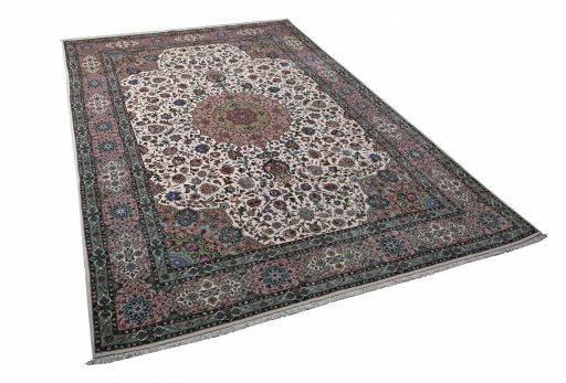 Corner detail of New Tabriz rug showing border pattern and Cork pile