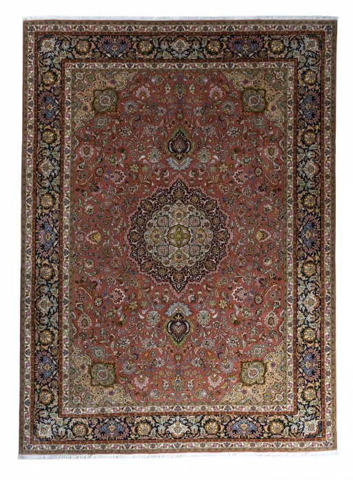 Full view of New Tabriz rug from Iran / Persia, 348 × 253 cm in Red tones
