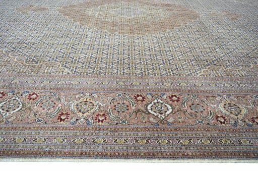 Corner detail of New Tabriz rug showing border pattern and Cork pile