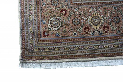 Full view of New Tabriz rug from Iran / Persia, 350 × 247 cm in Beige tones