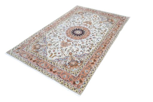 Corner detail of New Tabriz rug showing border pattern and Cork pile