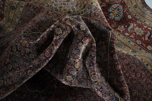 Backside of handmade 1930s Tabriz rug showing knot structure and weave density