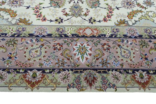 Corner detail of New Tabriz rug showing border pattern and Cork pile