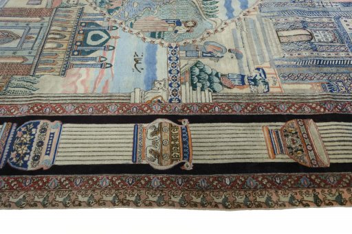 Close-up detail of 1930s Tabriz rug from Iran / Persia showing Wool weave