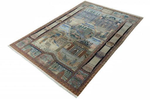Corner detail of 1930s Tabriz rug showing border pattern and Wool pile