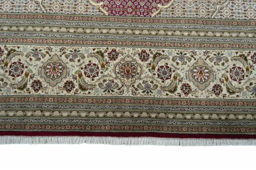 Full view of New Tabriz rug from Iran / Persia, 345 × 257 cm in Red tones