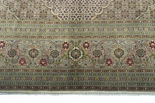 Full view of 2000s Tabriz rug from Iran / Persia, 350 × 248 cm in Beige tones