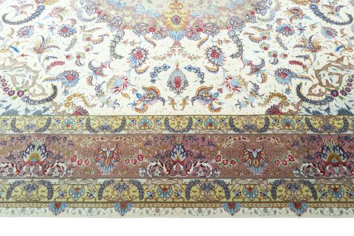 Corner detail of New Tabriz rug showing border pattern and Cork pile
