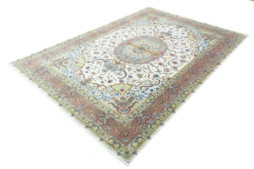 Corner detail of New Tabriz rug showing border pattern and Cork pile