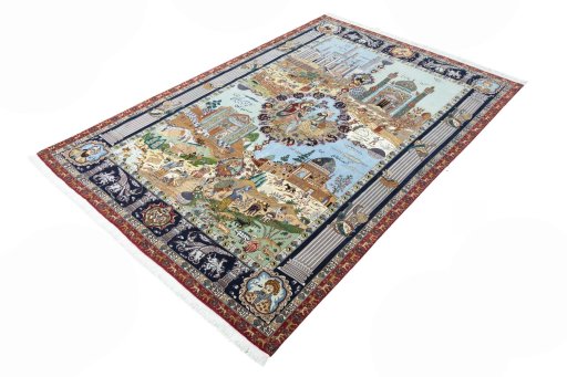 Corner detail of New Tabriz rug showing border pattern and Cork pile