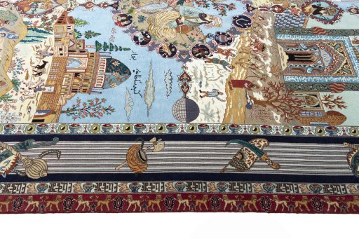 Full view of New Tabriz rug from Iran / Persia, 293 × 196 cm in Multi Color tones