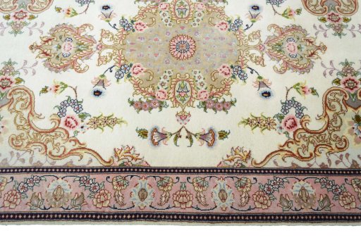 Full view of New Tabriz rug from Iran / Persia, 296 × 90 cm in Beige tones