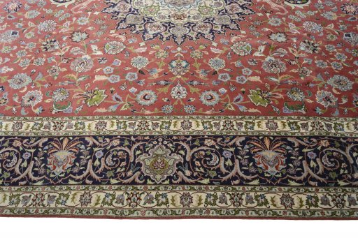 Corner detail of New Tabriz rug showing border pattern and Cork pile