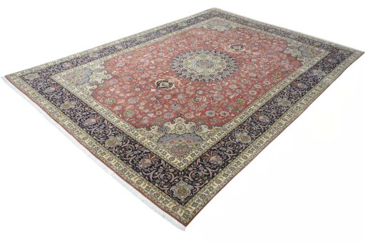 Corner detail of New Tabriz rug showing border pattern and Cork pile