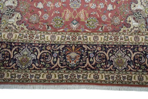 Full view of New Tabriz rug from Iran / Persia, 408 × 295 cm in Red tones