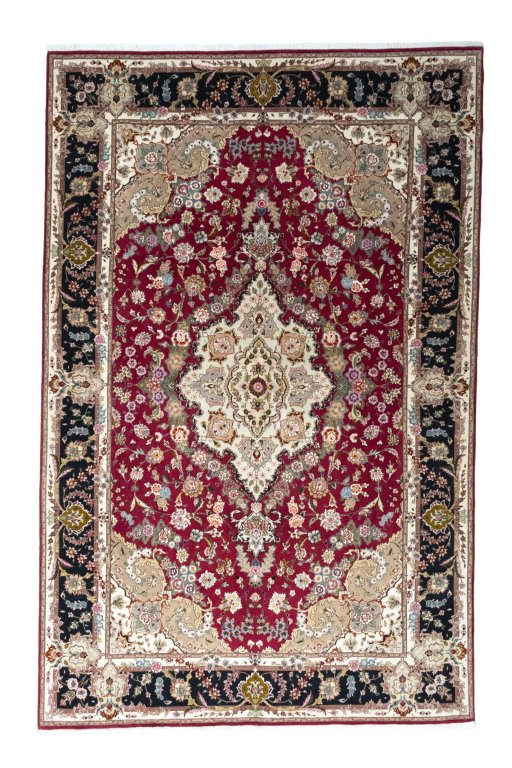 Full view of New Tabriz rug from Iran / Persia, 281 × 181 cm in Red tones