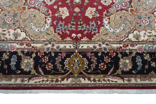 Full view of New Tabriz rug from Iran / Persia, 281 × 181 cm in Red tones