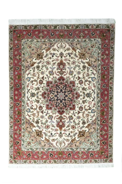 Full view of New Tabriz rug from Iran / Persia, 204 × 154 cm in Beige tones