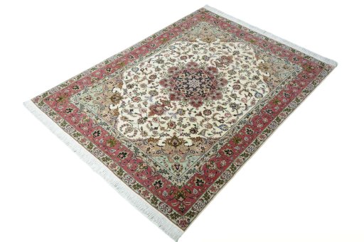 Corner detail of New Tabriz rug showing border pattern and Cork pile