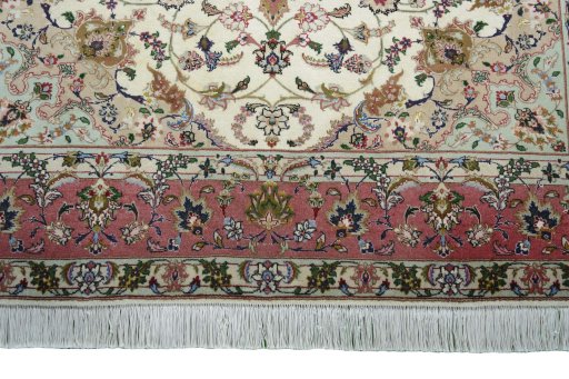 Full view of New Tabriz rug from Iran / Persia, 204 × 154 cm in Beige tones