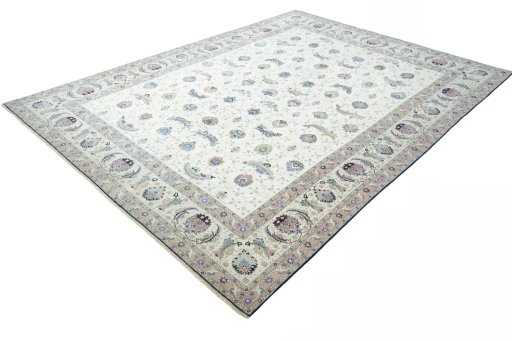Corner detail of New Tabriz rug showing border pattern and Cork pile