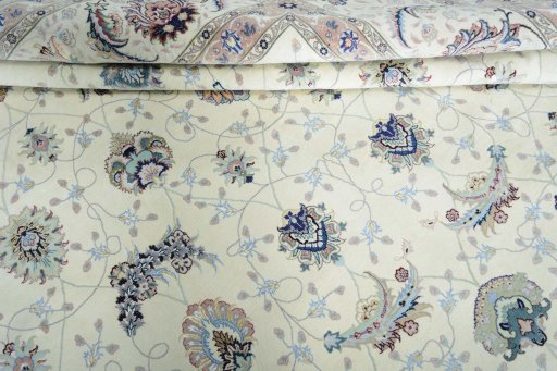 Full view of New Tabriz rug from Iran / Persia, 395 × 298 cm in Beige tones