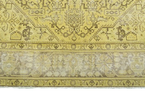 Full view of 1970s Tabriz rug from Iran / Persia, 285 × 194 cm in Yellow tones