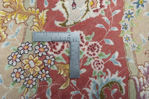 Corner detail of New Tabriz rug showing border pattern and Cork pile