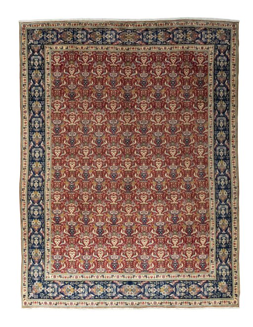 Full view of 2000s Tabriz rug from Iran / Persia, 396 × 296 cm in Red tones