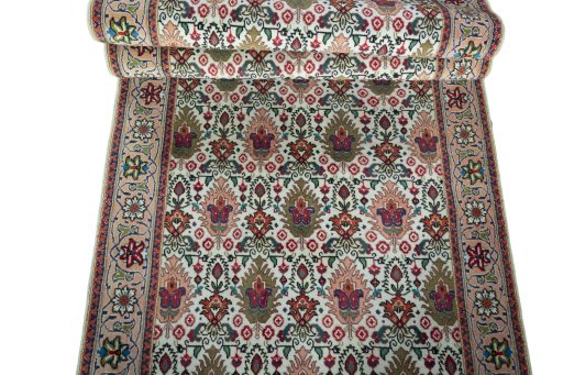 Full view of 2000s Tabriz rug from Iran / Persia, 398 × 86 cm in Beige tones