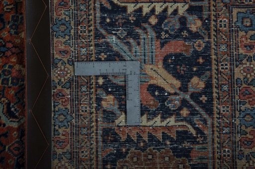 Close-up detail of 1930s Tabriz rug from Iran / Persia showing Wool weave