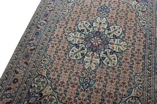 Backside of handmade 1950s Tabriz rug showing knot structure and weave density