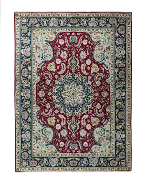 Full view of 2000s Tabriz rug from Iran / Persia, 285 × 210 cm in Red tones