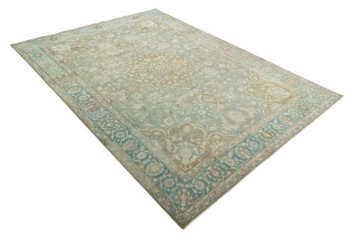 Close-up detail of 1950s Tabriz rug from Iran / Persia showing Wool weave