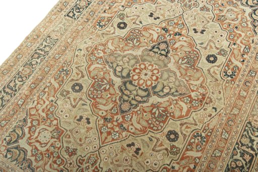 Backside of handmade 1930s Tabriz rug showing knot structure and weave density