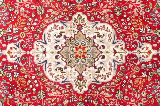 Full view of 1980s Tabriz rug from Iran / Persia, 147 × 98 cm in Red tones