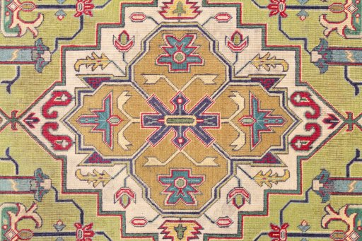 Full view of 1980s Tabriz rug from Iran / Persia, 147 × 93 cm in Green tones