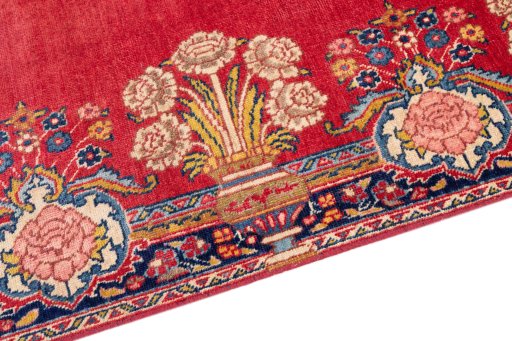 Backside of handmade 1940s Tabriz rug showing knot structure and weave density